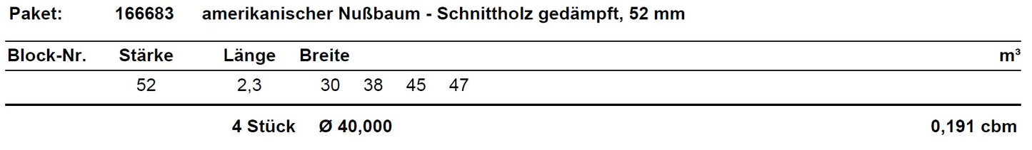 Amerikanischer Walnuss Schnittholz unbesäumt, 52mm, Qualität A/B, #166683