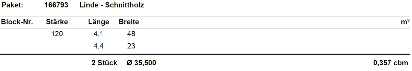 Linde Schnittholz unbesäumt, 120mm, Qualität A/B, #166793