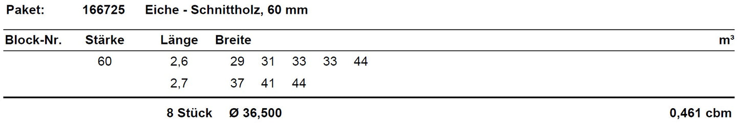 Eiche Schnittholz unbesäumt, 60mm, Qualität A/B, mit Rinde #166725