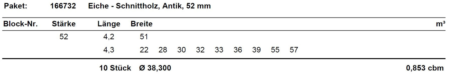 Eiche Schnittholz unbesäumt, 52mm, Antik #166732