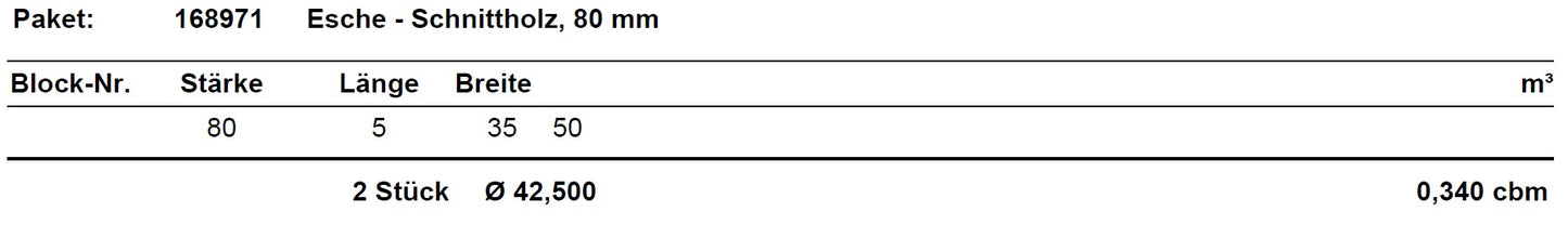 Esche Schnittholz unbesäumt, 80mm, Qualität A/B, #168971